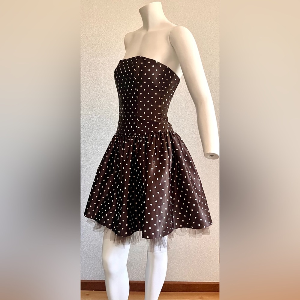 Vintage Jessica McClintock Gunne Sax Polka Dot Strapless Mini Dress size 3/4 USA - Picture 4 of 16